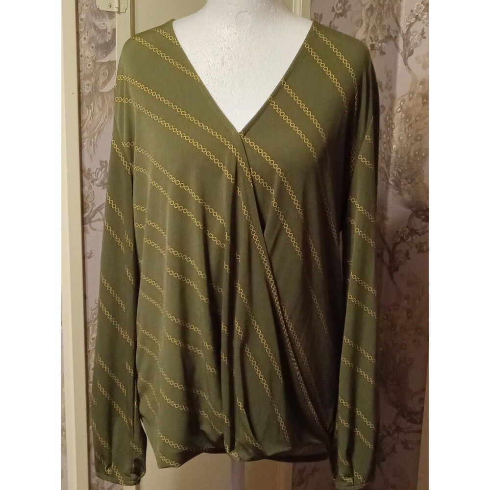 Banana Republic Olive Green Wrap Blouse Chain print M